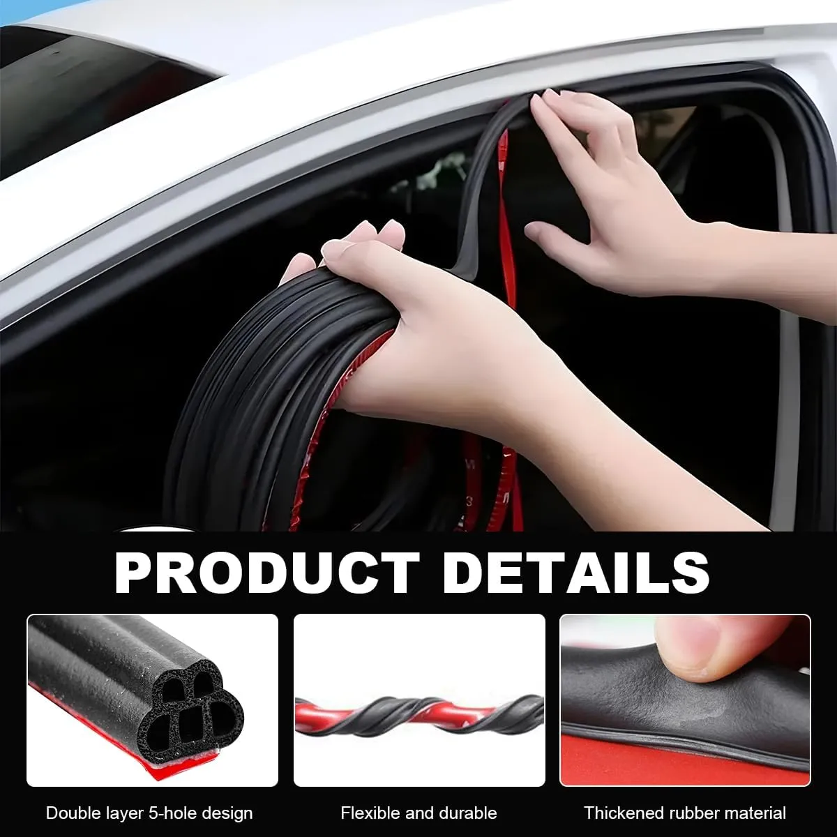Car Door Rubber Seal Strip, 68.9Ft Double Layer 5-Hole Self-Adhesive Auto Door Soundproofing Weatherstrip, Universal Weather Stripping Door Seal for RV SUV Boat Truck Pickup
