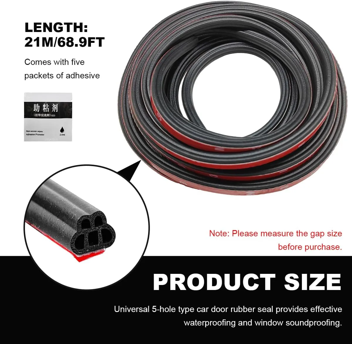 Car Door Rubber Seal Strip, 68.9Ft Double Layer 5-Hole Self-Adhesive Auto Door Soundproofing Weatherstrip, Universal Weather Stripping Door Seal for RV SUV Boat Truck Pickup