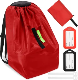 Car Seat Bags For Airplane Travel, Durable Carseat Cover For Air Travel Car Seat Travel Bag with Shoulder Straps and 2pcs Luggage Tags For Airplane, Red