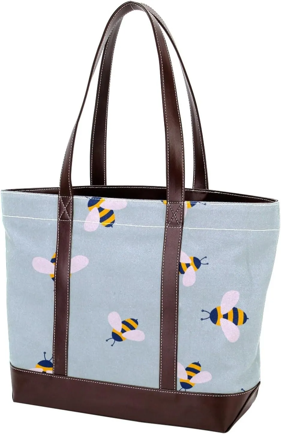 Cartoon Yellow Bee Flying Pattern Fashion Leather Purse Bag for Women Top Handle Ladies Shoulder Bags with Pockets Zipper