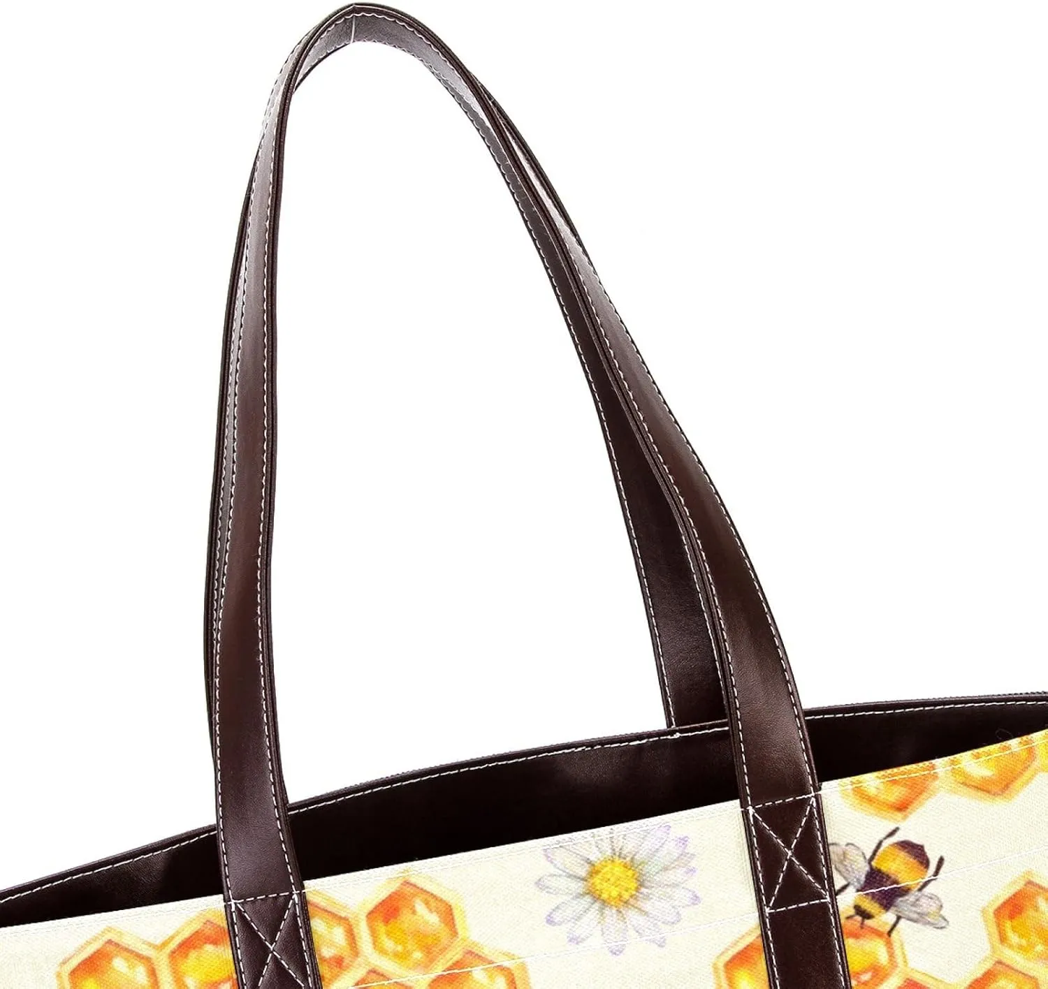 Cartoon Yellow Bee Flying Pattern Fashion Leather Purse Bag for Women Top Handle Ladies Shoulder Bags with Pockets Zipper