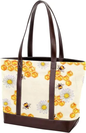 Cartoon Yellow Bee Flying Pattern Fashion Leather Purse Bag for Women Top Handle Ladies Shoulder Bags with Pockets Zipper