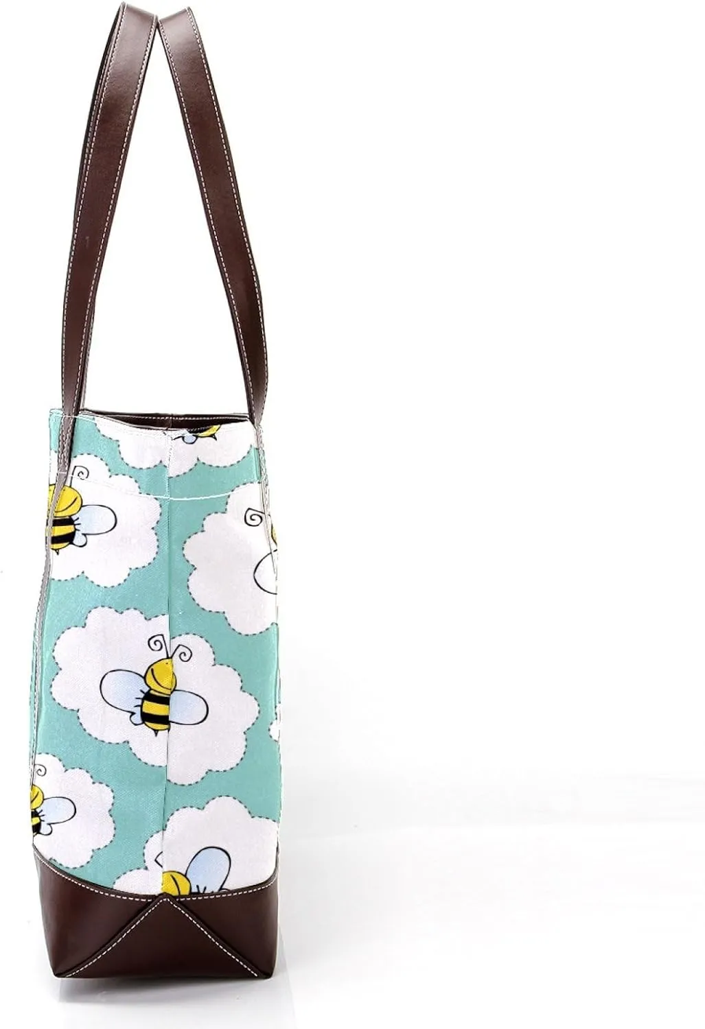 Cartoon Yellow Bee Flying Pattern Fashion Leather Purse Bag for Women Top Handle Ladies Shoulder Bags with Pockets Zipper