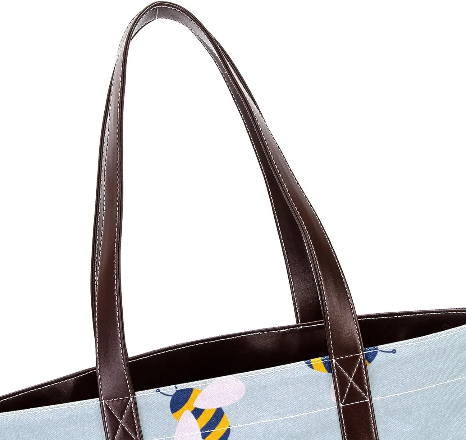 Cartoon Yellow Bee Flying Pattern Fashion Leather Purse Bag for Women Top Handle Ladies Shoulder Bags with Pockets Zipper