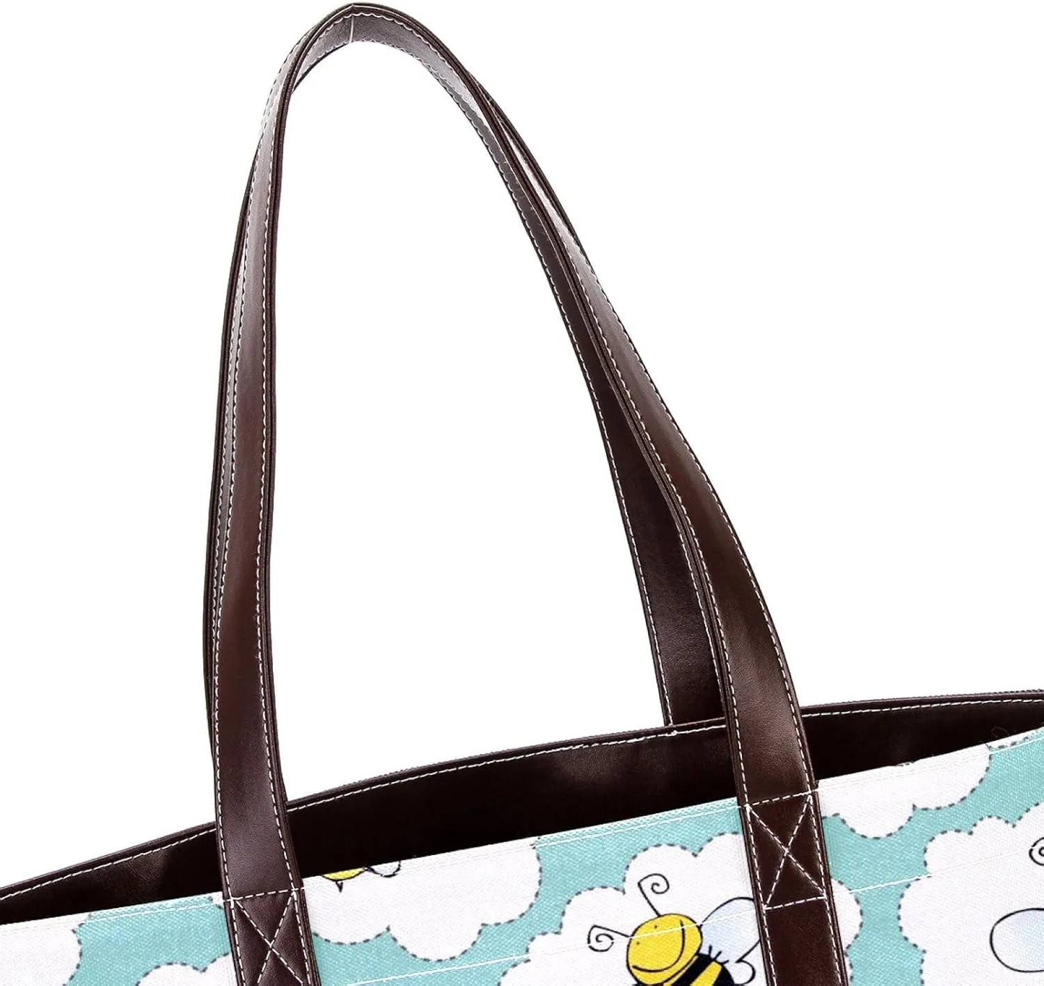 Cartoon Yellow Bee Flying Pattern Fashion Leather Purse Bag for Women Top Handle Ladies Shoulder Bags with Pockets Zipper