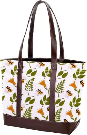 Cartoon Yellow Bee Flying Pattern Fashion Leather Purse Bag for Women Top Handle Ladies Shoulder Bags with Pockets Zipper