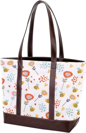 Cartoon Yellow Bee Flying Pattern Fashion Leather Purse Bag for Women Top Handle Ladies Shoulder Bags with Pockets Zipper