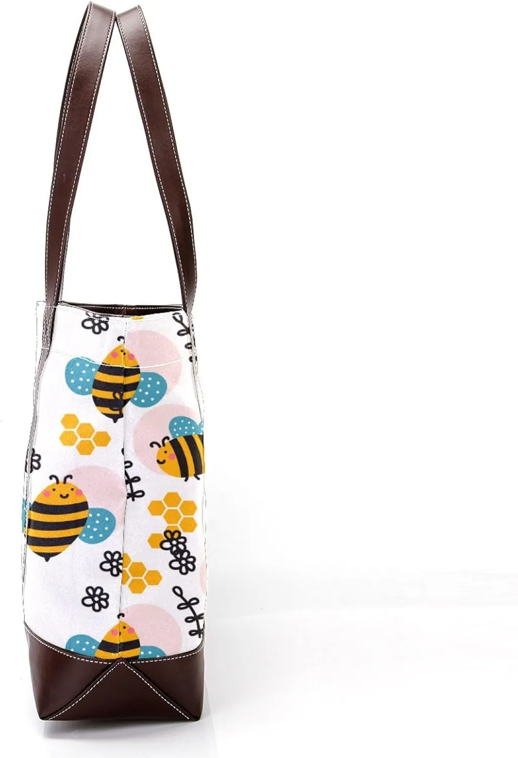 Cartoon Yellow Bee Flying Pattern Fashion Leather Purse Bag for Women Top Handle Ladies Shoulder Bags with Pockets Zipper