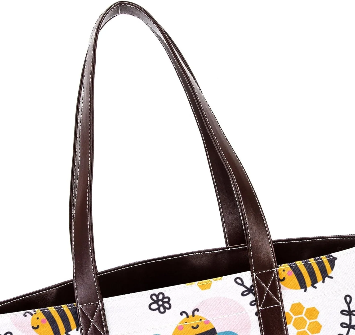 Cartoon Yellow Bee Flying Pattern Fashion Leather Purse Bag for Women Top Handle Ladies Shoulder Bags with Pockets Zipper