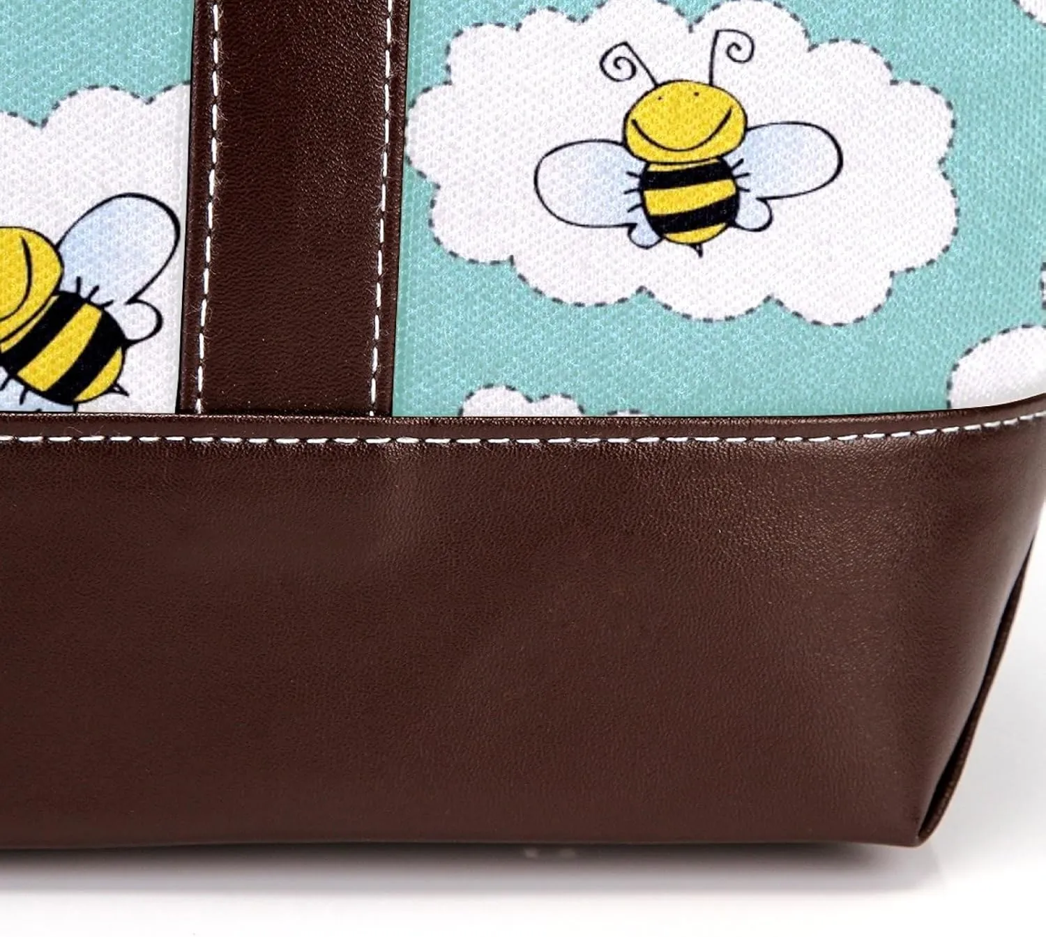 Cartoon Yellow Bee Flying Pattern Fashion Leather Purse Bag for Women Top Handle Ladies Shoulder Bags with Pockets Zipper