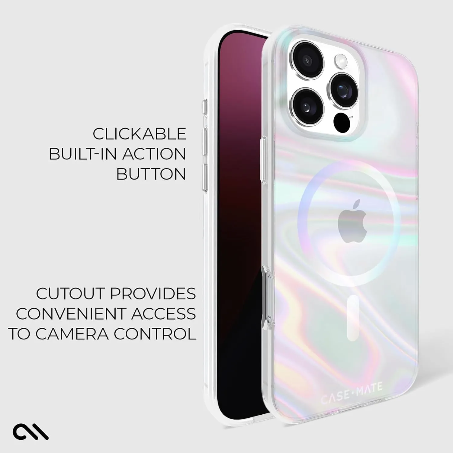 Case-Mate iPhone 16 Pro Max Case [Compatible with MagSafe] - Stylish Iridescent Phone Case with 12ft Drop Protection - Premium Magnetic Cover for iPhone 16 Pro Max - Soap Bubble