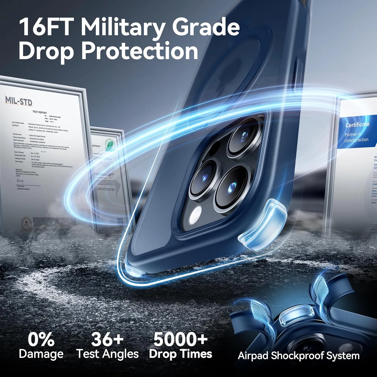 CASEKOO Designed for iPhone 16 Pro Case with Magnetic Invisible Stand [Military Drop Protection] [Compatible with MagSafe] Shockproof Slim Translucent Matte Case 6.3 Inch, Blue
