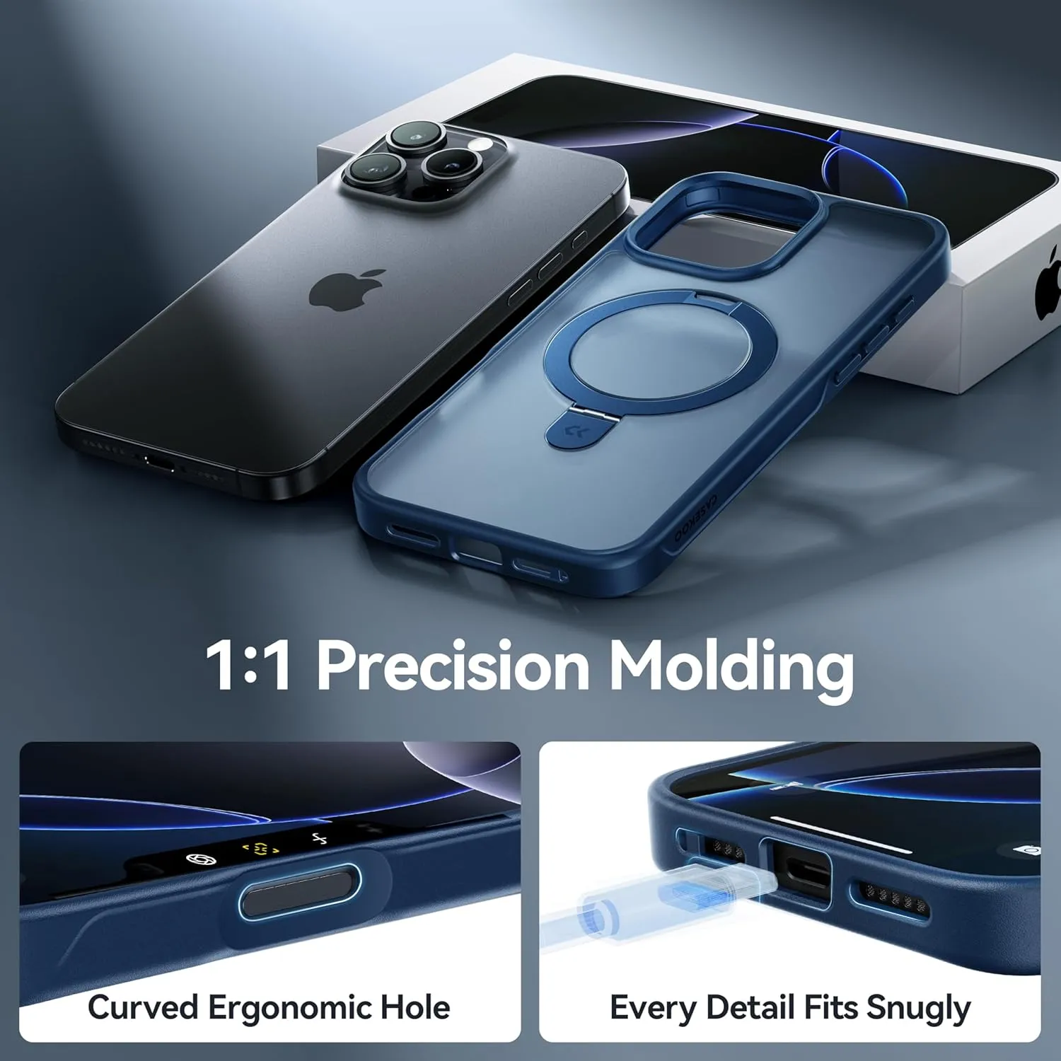 CASEKOO Designed for iPhone 16 Pro Case with Magnetic Invisible Stand [Military Drop Protection] [Compatible with MagSafe] Shockproof Slim Translucent Matte Case 6.3 Inch, Blue