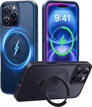 CASEKOO Designed for iPhone 16 Pro Case with Magnetic Invisible Stand [Military Drop Protection] [Compatible with MagSafe] Shockproof Slim Translucent Matte Case 6.3 Inch, Blue