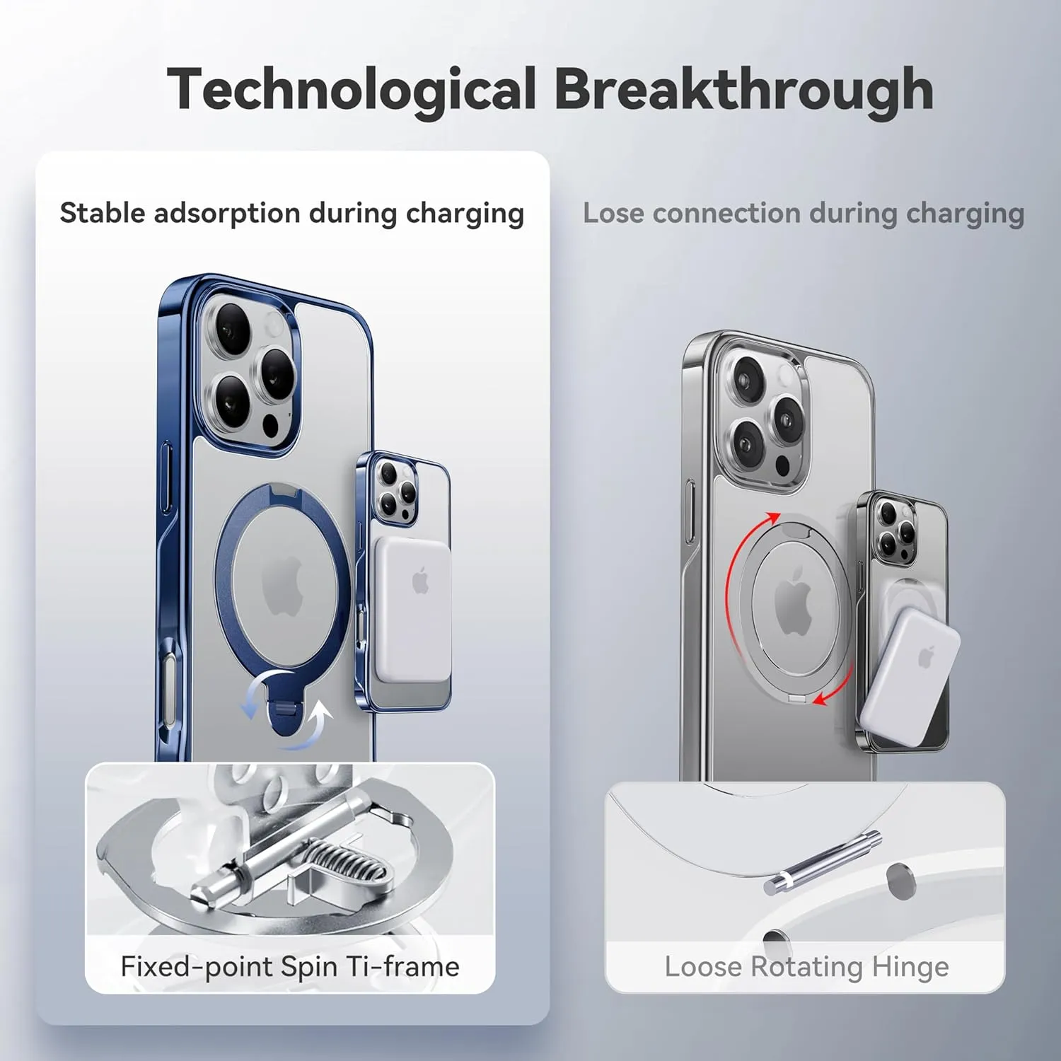 CASEKOO Titanium 360° Rotatable Magnetic Stand for iPhone 16 Pro Max Case [Compatible with Magsafe][16FT Military Protection] Slim Phone 16 ProMax Case with Stand Ring Kickstand 6.9'', Blue