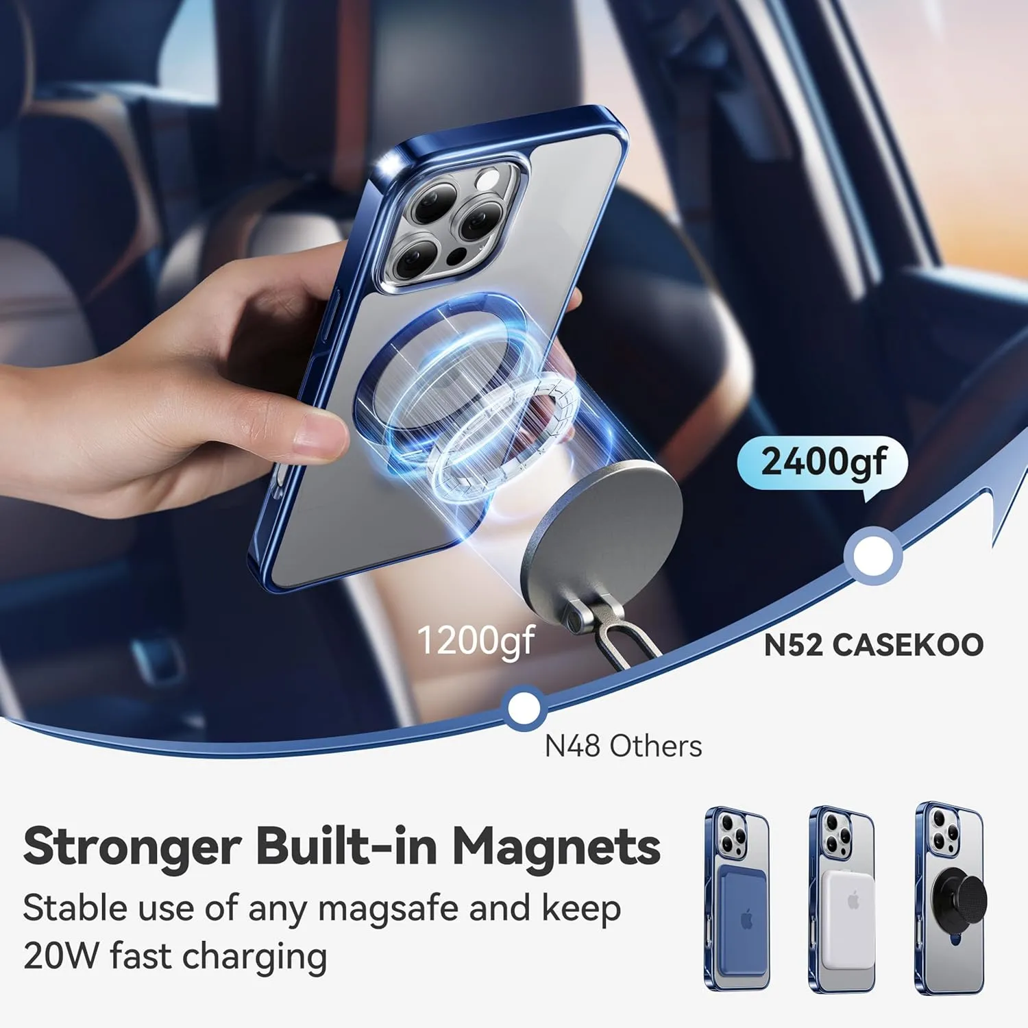 CASEKOO Titanium 360° Rotatable Magnetic Stand for iPhone 16 Pro Max Case [Compatible with Magsafe][16FT Military Protection] Slim Phone 16 ProMax Case with Stand Ring Kickstand 6.9'', Blue