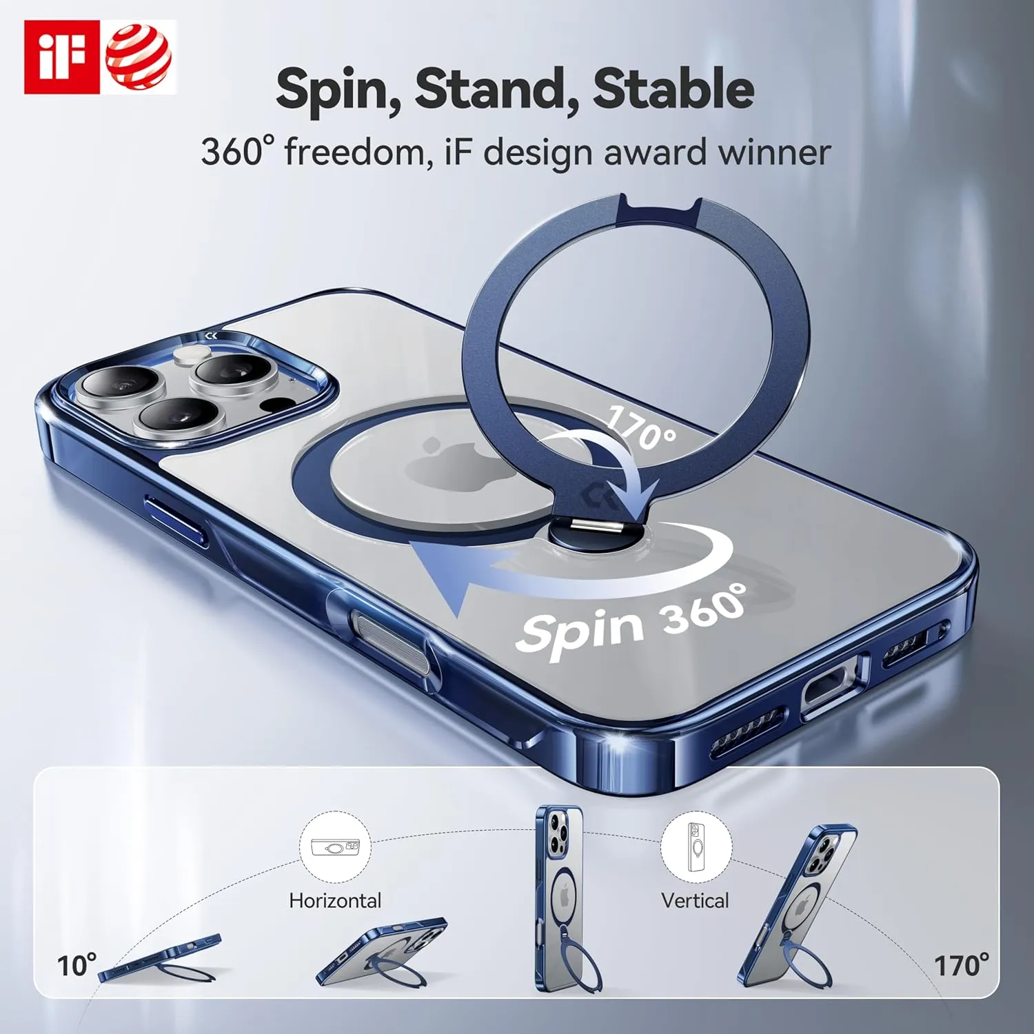 CASEKOO Titanium 360° Rotatable Magnetic Stand for iPhone 16 Pro Max Case [Compatible with Magsafe][16FT Military Protection] Slim Phone 16 ProMax Case with Stand Ring Kickstand 6.9'', Blue