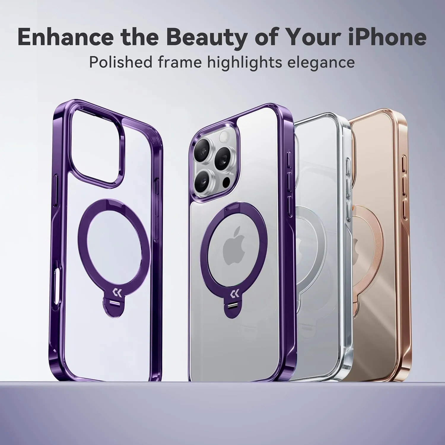 CASEKOO Titanium for iPhone 16 Pro Max Case with 360° Spin Magnetic Stand [Compatible with Magsafe][16FT Military Protection] Polished for iPhone 16 ProMax Case with Stand Ring 6.9'', Premium Purple