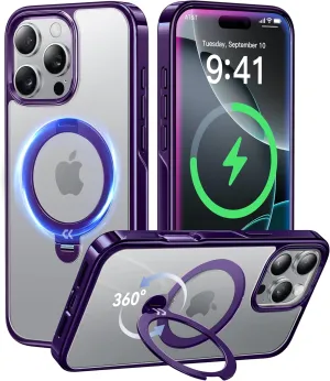 CASEKOO Titanium for iPhone 16 Pro Max Case with 360° Spin Magnetic Stand [Compatible with Magsafe][16FT Military Protection] Polished for iPhone 16 ProMax Case with Stand Ring 6.9'', Premium Purple