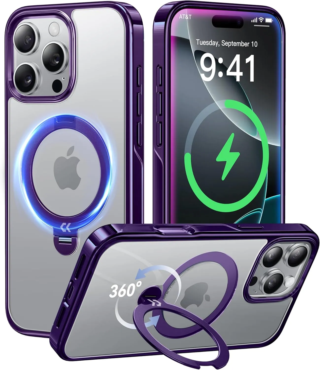 CASEKOO Titanium for iPhone 16 Pro Max Case with 360° Spin Magnetic Stand [Compatible with Magsafe][16FT Military Protection] Polished for iPhone 16 ProMax Case with Stand Ring 6.9'', Premium Purple