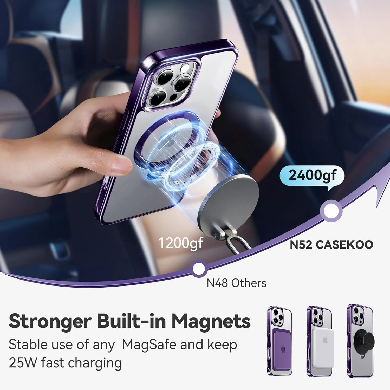CASEKOO Titanium for iPhone 16 Pro Max Case with 360° Spin Magnetic Stand [Compatible with Magsafe][16FT Military Protection] Polished for iPhone 16 ProMax Case with Stand Ring 6.9'', Premium Purple