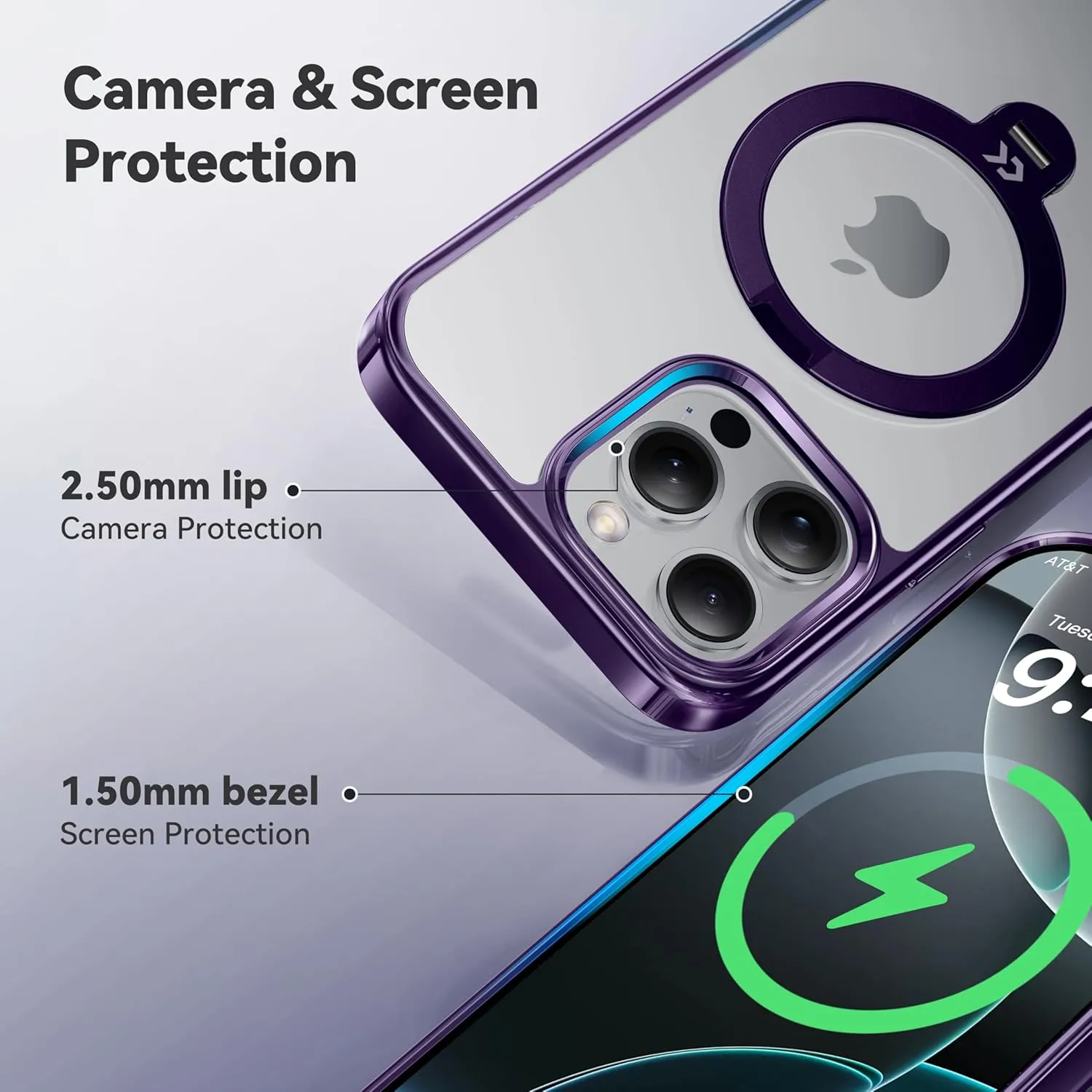 CASEKOO Titanium for iPhone 16 Pro Max Case with 360° Spin Magnetic Stand [Compatible with Magsafe][16FT Military Protection] Polished for iPhone 16 ProMax Case with Stand Ring 6.9'', Premium Purple