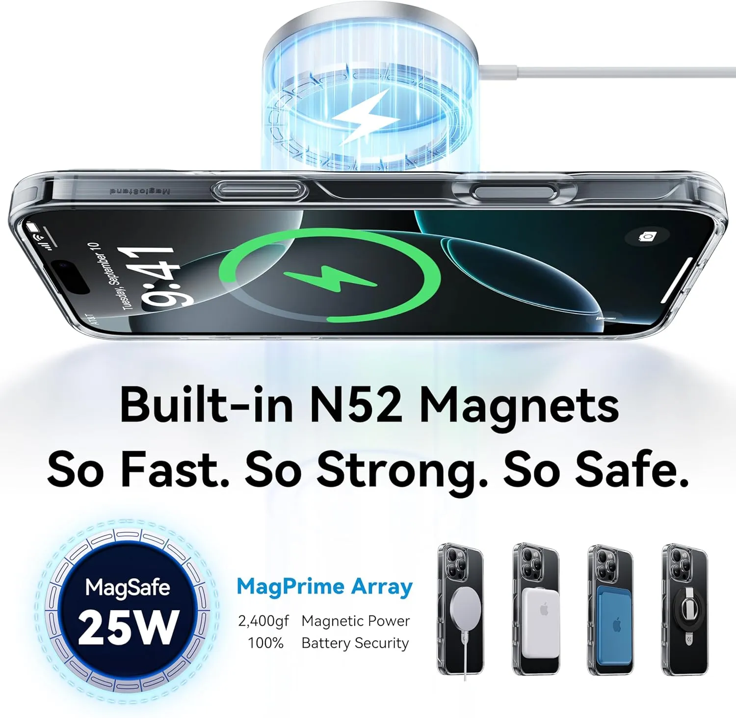 CASEKOO Ultra Magnetic for iPhone 16 Pro Max Case with Invisible Stand [Compatible with MagSafe] [16FT Military-Grade Protection] Phone Grip Transparent Slim 16 Pro Max Cover 6.9'', Clear