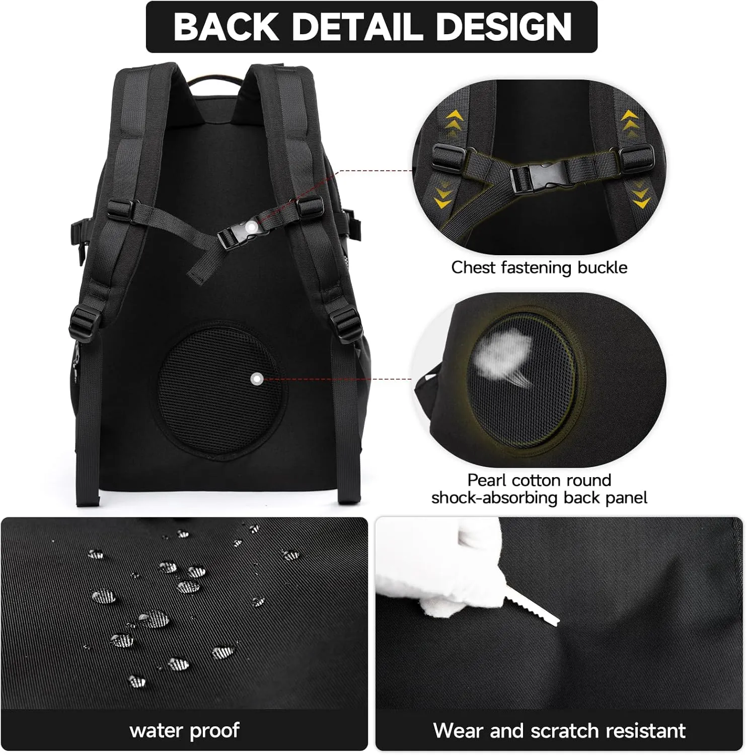 Casual Backpack for Men Women with 15.6 Inch Laptop Compartment, Waterproof Daypack Backpack for College Travel Work Daily Use, Black, 20L