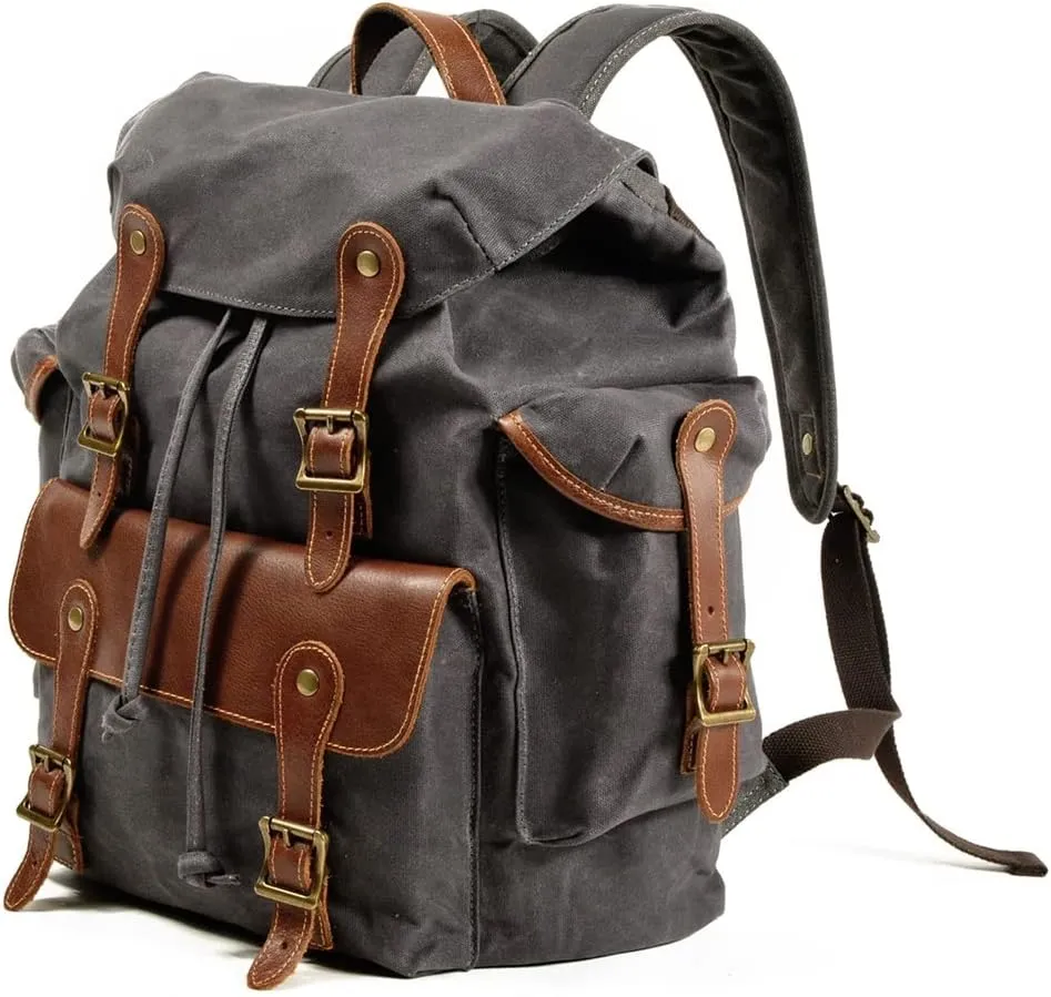 Casual Outdoor Rucksack Retro Contrast Color Backpack Men's Canvas Bag Travel Eating Chicken Denim Backpack(E)