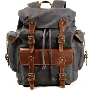 Casual Outdoor Rucksack Retro Contrast Color Backpack Men's Canvas Bag Travel Eating Chicken Denim Backpack(E)