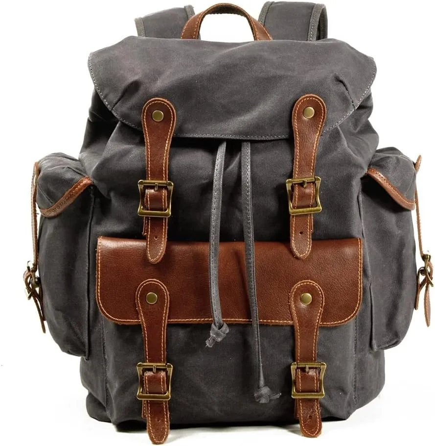 Casual Outdoor Rucksack Retro Contrast Color Backpack Men's Canvas Bag Travel Eating Chicken Denim Backpack(E)