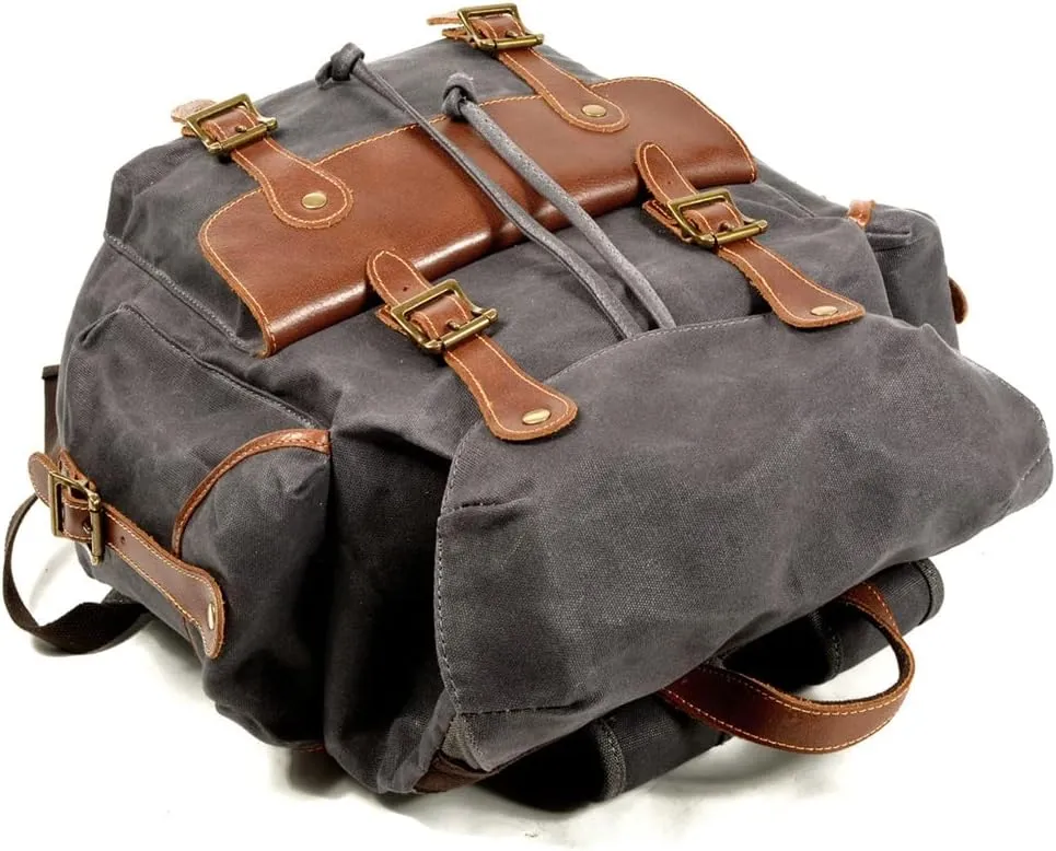 Casual Outdoor Rucksack Retro Contrast Color Backpack Men's Canvas Bag Travel Eating Chicken Denim Backpack(E)