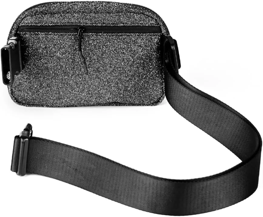 C.C Glitter Tiny Mesh Fanny Pack For Women Unisex - Shimmering Daily Waist Crossbody Belt bag With Adjustable Strap (Black)