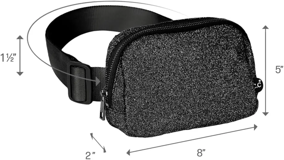 C.C Glitter Tiny Mesh Fanny Pack For Women Unisex - Shimmering Daily Waist Crossbody Belt bag With Adjustable Strap (Black)