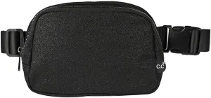C.C Glitter Tiny Mesh Fanny Pack For Women Unisex - Shimmering Daily Waist Crossbody Belt bag With Adjustable Strap (Black)