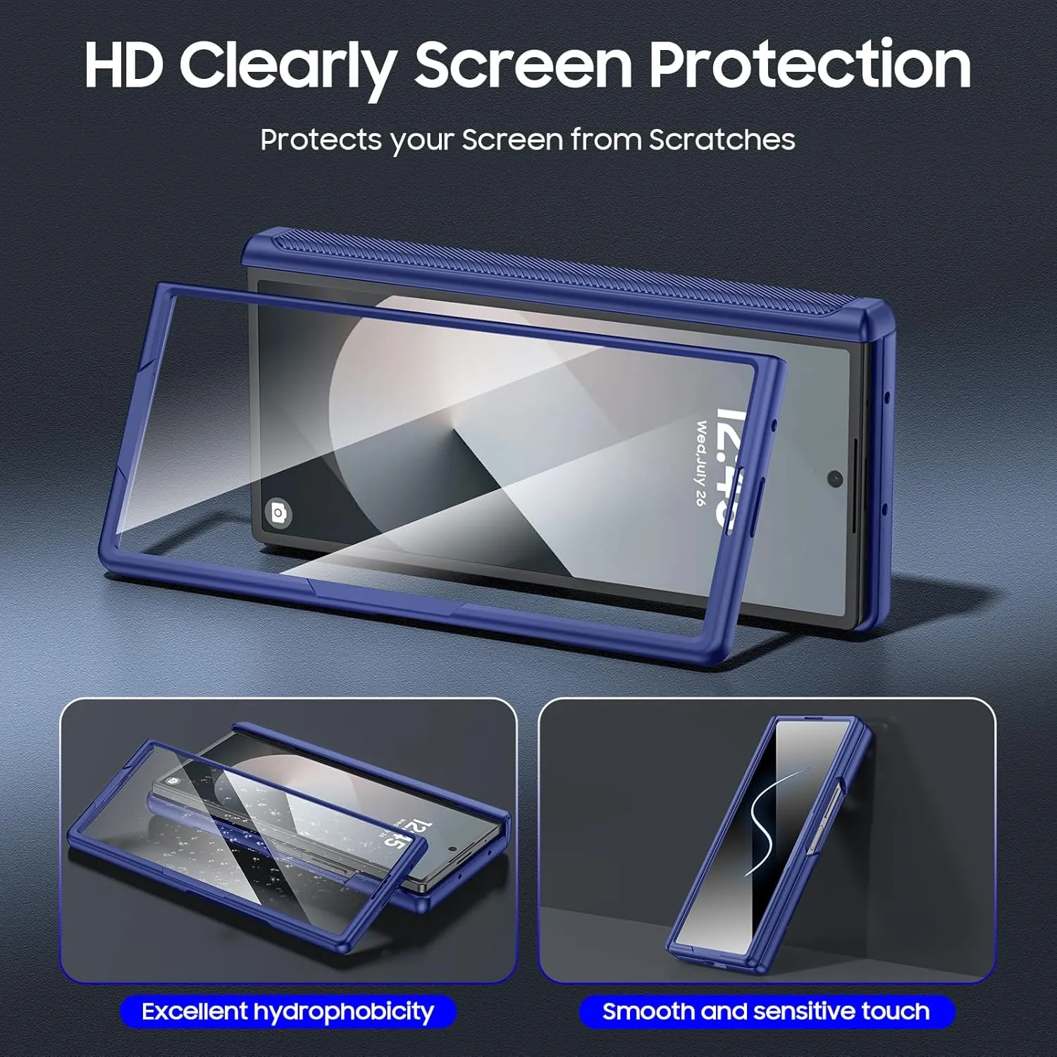 CENMASO for Samsung Galaxy Z Fold 6 Case with Wallet Card Holder & Slide Camera Cover & Hinge Protection & Screen Protector [RFID Blocking] Full-Body Shockproof Protection Case for Z Fold 6-Blue