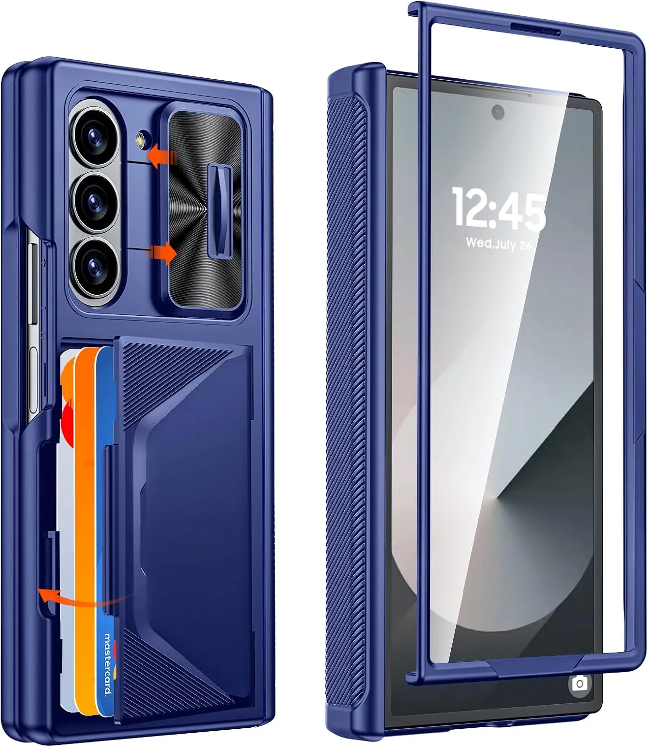 CENMASO for Samsung Galaxy Z Fold 6 Case with Wallet Card Holder & Slide Camera Cover & Hinge Protection & Screen Protector [RFID Blocking] Full-Body Shockproof Protection Case for Z Fold 6-Blue