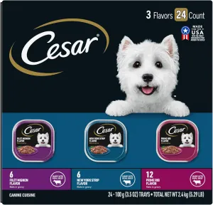 Cesar Filets in Gravy Adult Wet Dog Food, Filet Mignon, New York Strip and Prime Rib Flavors Multipack, 3.5 oz. (24 Count, Pack of 1)