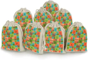 Chemical Periodic Table 8 Pack Small Drawstrings Storage Bags Candy Gift Pouches Cotton Linen Pockets for Birthday Party Wedding