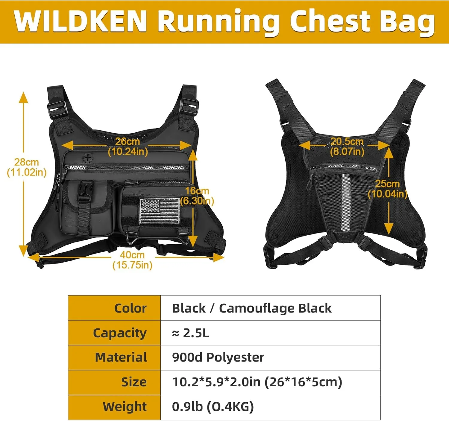 Chest Bag For Men, Water Resistant Lightweight Running Vest with Extra Storage Tactical Chest Pack for Workouts, Cycling, Hiking