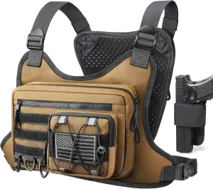 Chest Bag for Men Women, Tactical Chest Rig with Holster, Outdoor Sport Chest Pack for Running, Hiking, Cycling, Workouts