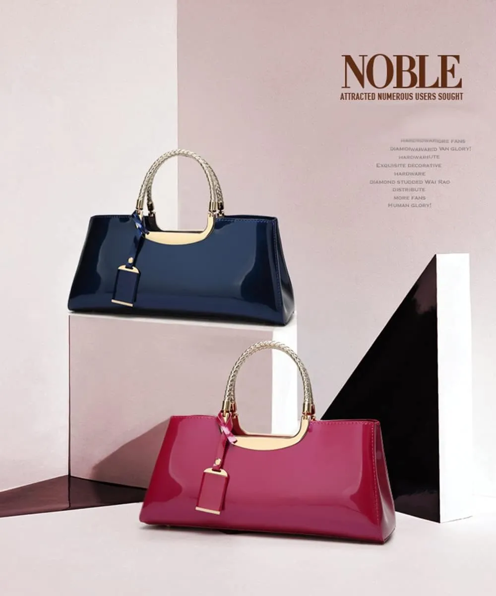 Chikencall Women PU Patent Leather Tote Handbag Glossy Top-handle Purse Evening Shoulder Bag Ladies Wedding Satchel