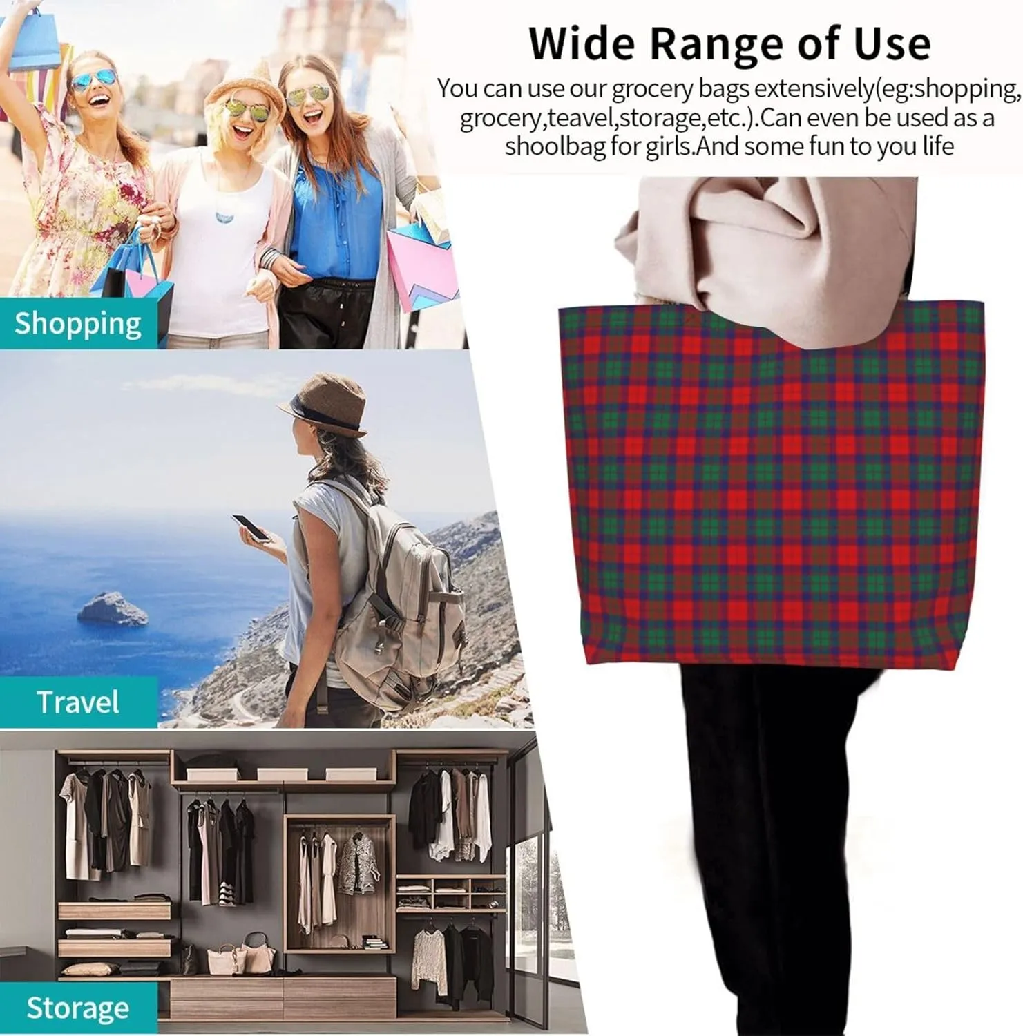 Clan Mackay Tartan Plaid Scottish Tote Bag For Women Weekender Travel Bag Reusable Grocery Bags Large Totes Handbags