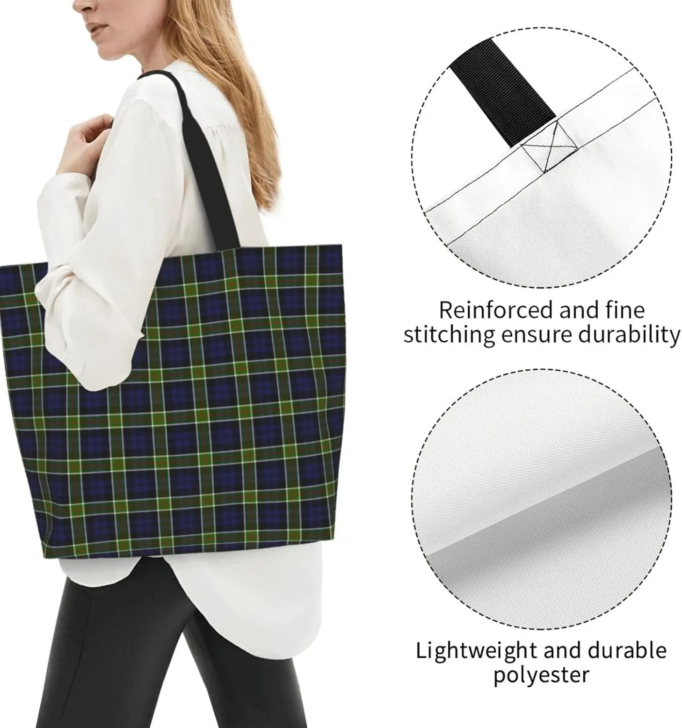 Clan Mackay Tartan Plaid Scottish Tote Bag For Women Weekender Travel Bag Reusable Grocery Bags Large Totes Handbags