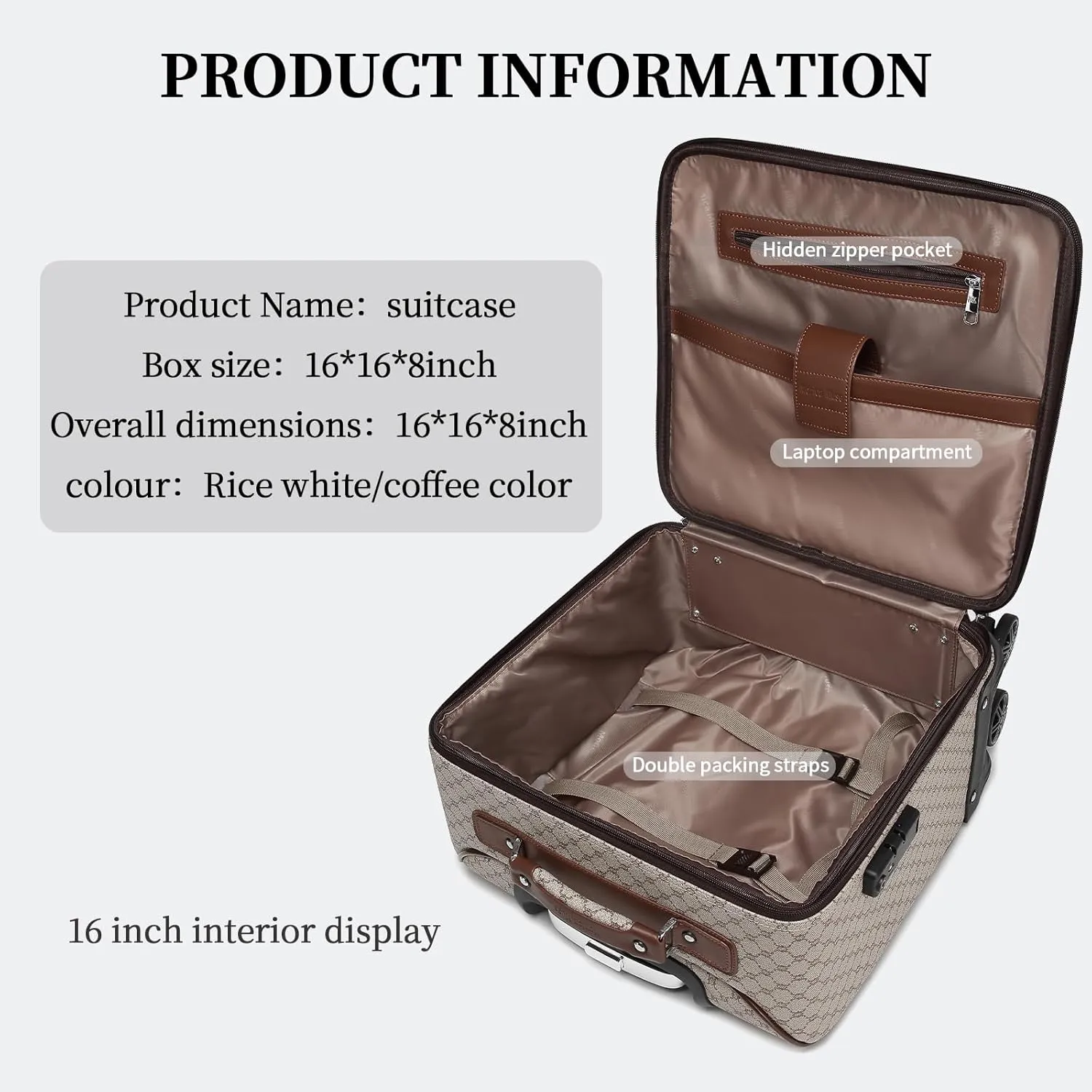 Classic Boarding Travel Box Luggage, 16 inch, Fashionable Premium Trolley with TSA Lock & Spinner Wheels, Wear Resistant and Drop Resistant, Large Capacity Carry-On Cabin Bag Suitcase