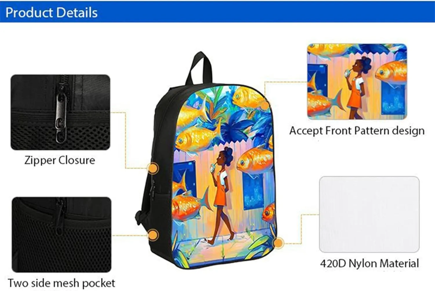 Classic Laptop Daypack,Lightweight Graphic Backpack Large Capacity Outdoor Rucksack