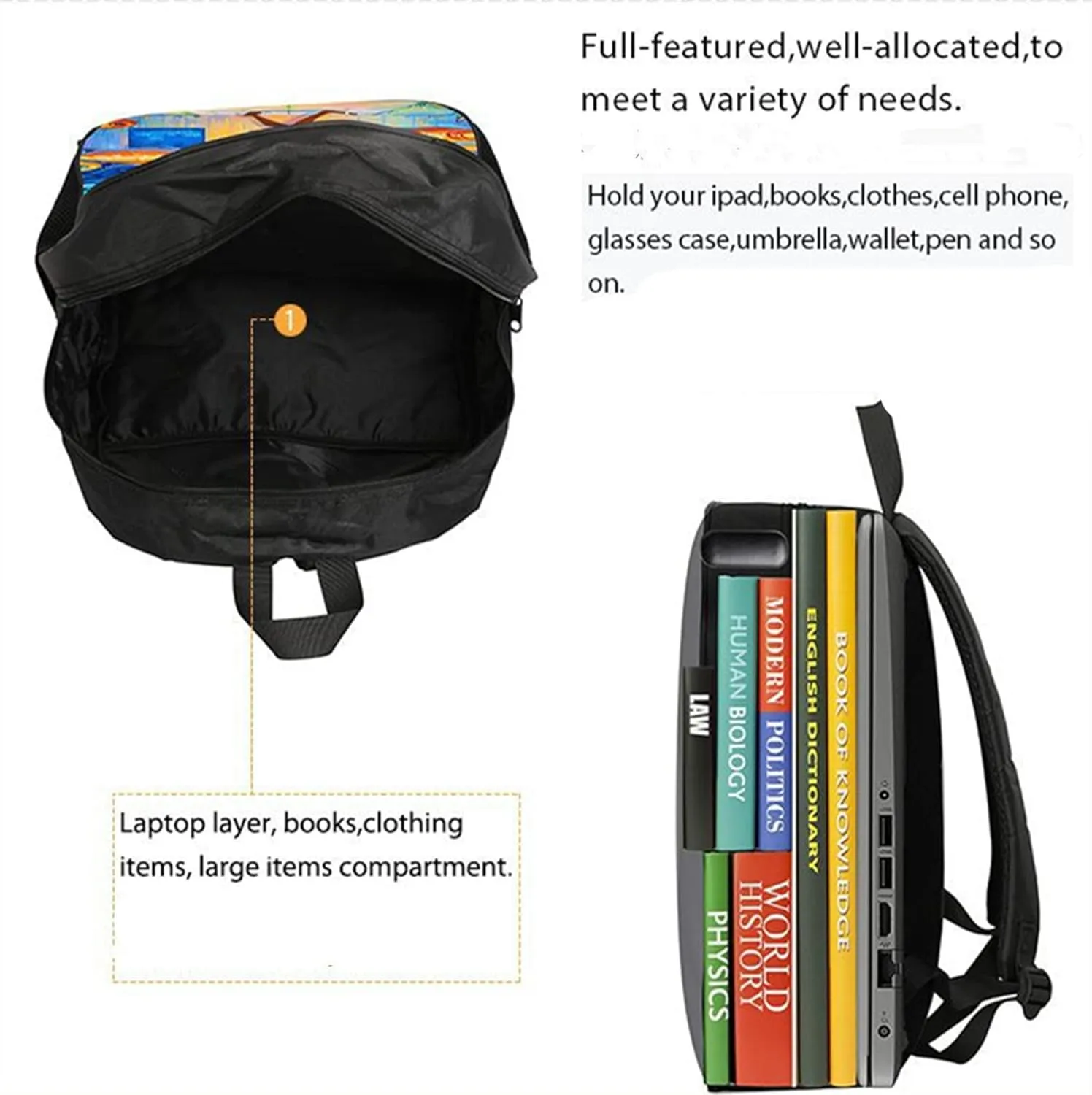 Classic Laptop Daypack,Lightweight Graphic Backpack Large Capacity Outdoor Rucksack