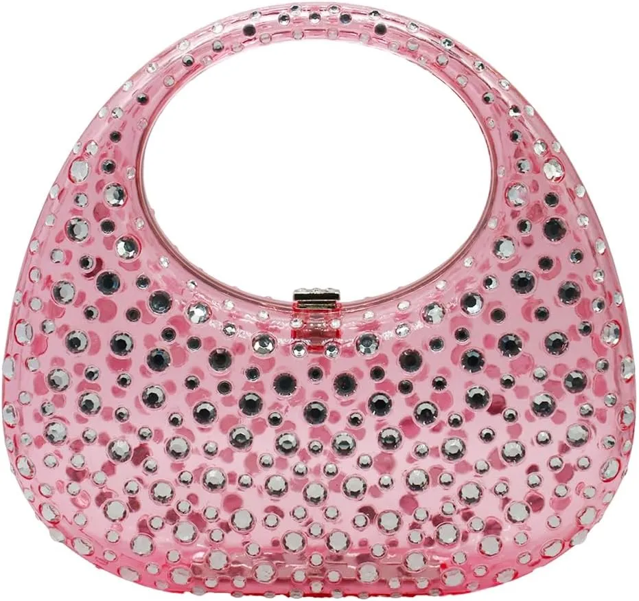 Clear Acrylic Clutch Purse Sparkle Rhinestone Evening Bag Acrylic Top-handle Handbag for Party Banquet