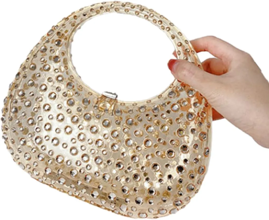 Clear Acrylic Clutch Purse Sparkle Rhinestone Evening Bag Acrylic Top-handle Handbag for Party Banquet