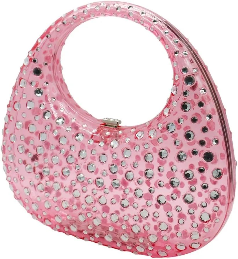 Clear Acrylic Clutch Purse Sparkle Rhinestone Evening Bag Acrylic Top-handle Handbag for Party Banquet